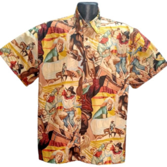 Wild West Cowboy Hawaiian Shirt- Made in USA- 100% Cotton
